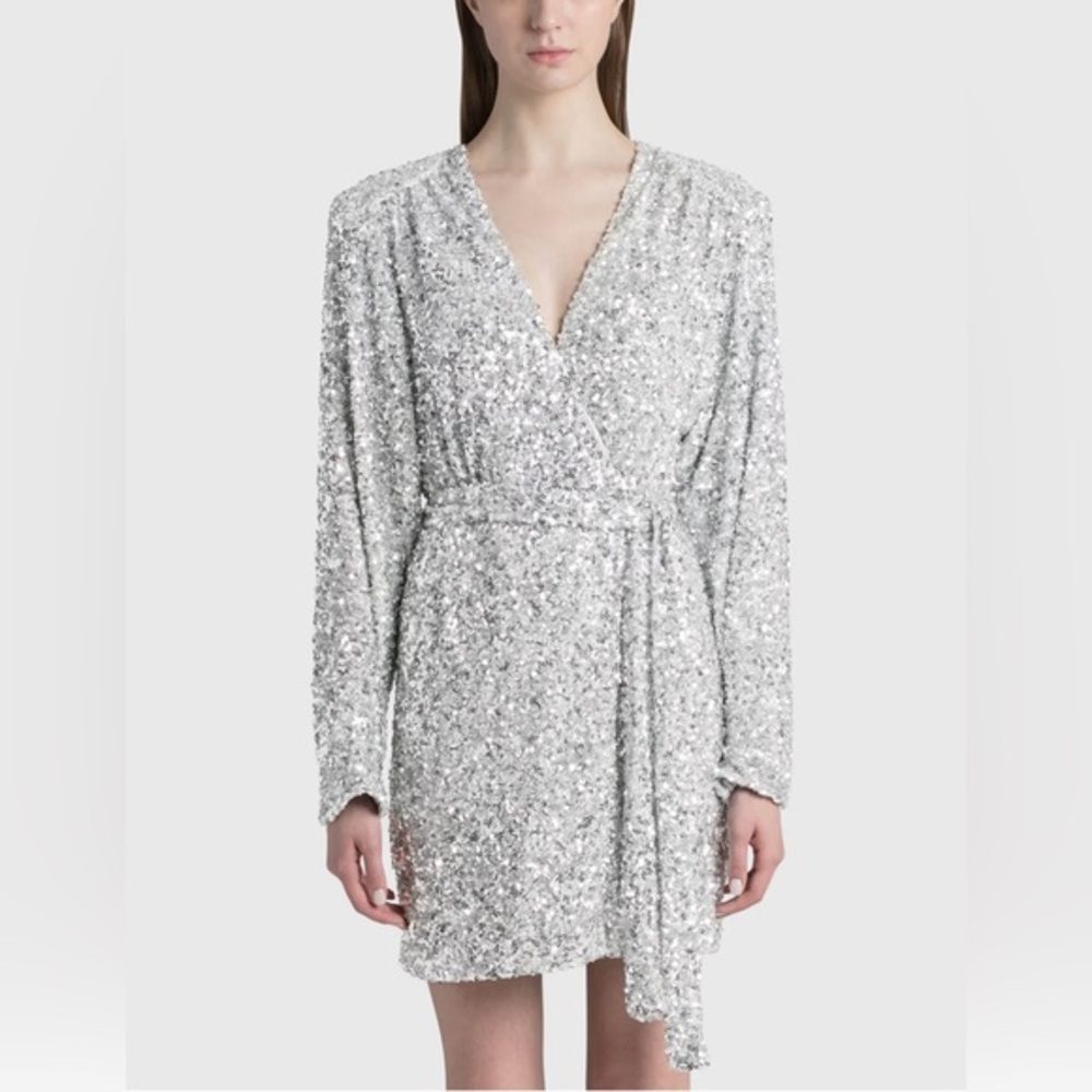 ROTATE Samantha silver sequined mini wrap dress